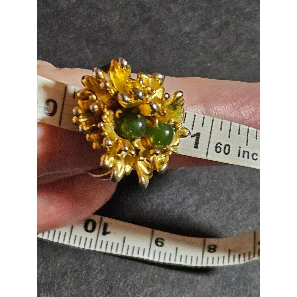 Gold plated green jade antique adjustable ring - Picture 10 of 11